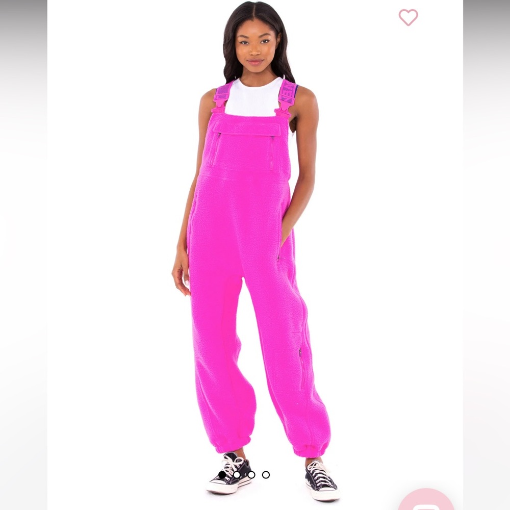 Free People Hit The Slopes Salopette Fleece in Living Magenta (oversized)